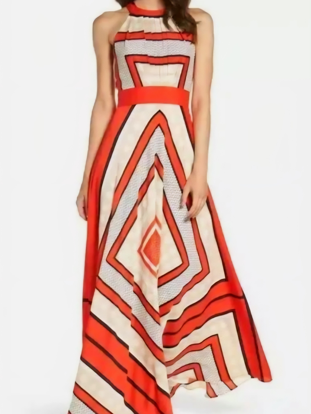 Eliza J Red White and Black Geometric Halter Maxi Dress With Scarf Back Tie 6 - Picture 5 of 5
